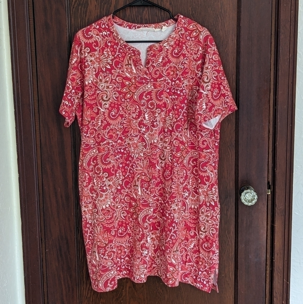 Isaac Mizrahi Bridgehampton Knit Henley Dress Red A4857191. size 1X Petite